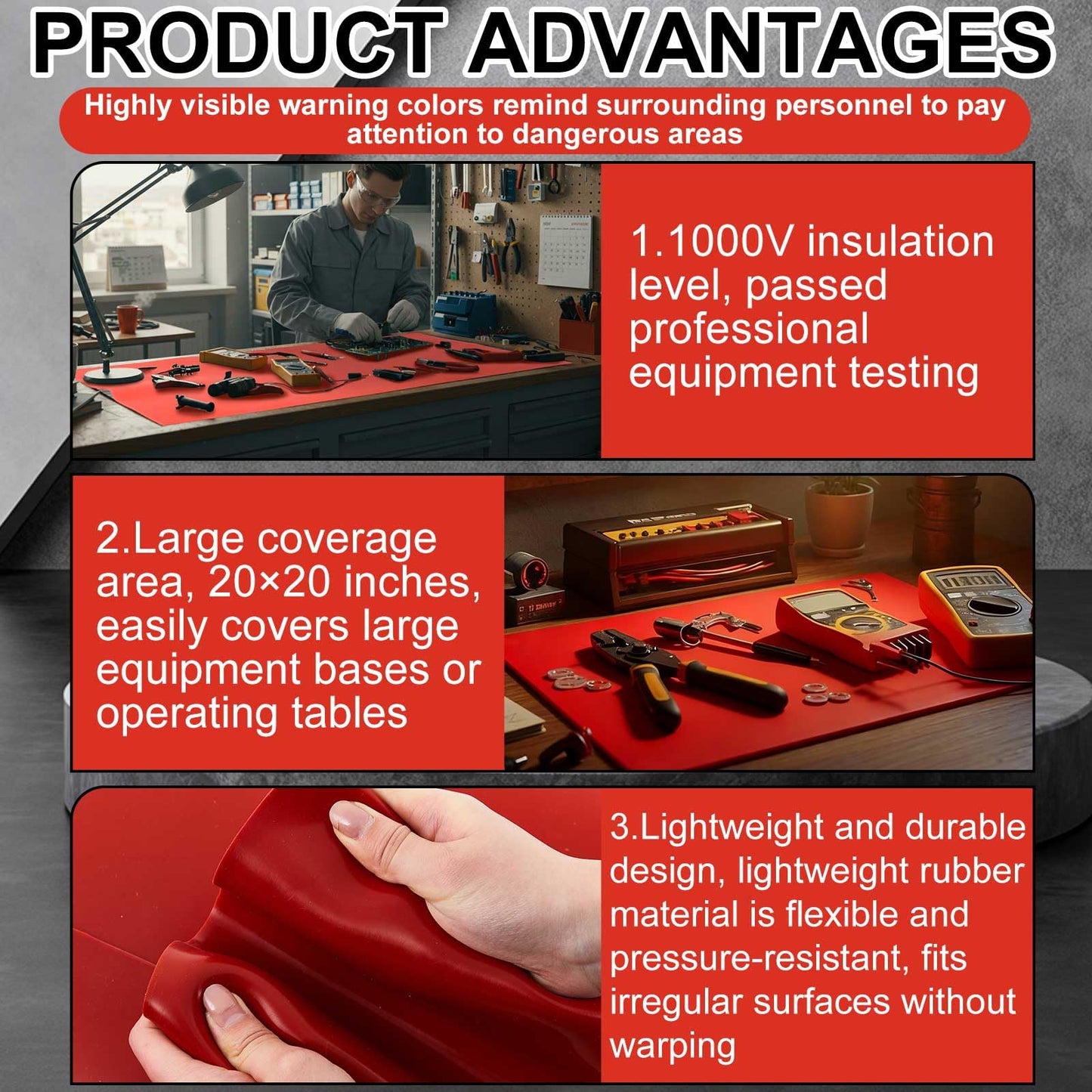 Maasechs 1 Pcs 40" x 40" Electrical Insulated Rubber Blanket, 1000v High Voltage Insulation Mat Electrical Safety Rubber Mat Non Conductive Dielectric Mats for Electricians Industrial Workspaces, Red