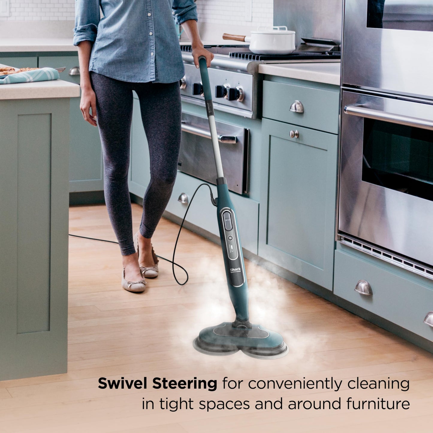 Shark Steam & Scrub All-in-One Scrubbing and Sanitizing Hard Floor Steam Mop, 2 Steam Modes, 2 Dirt Grip Soft Scrub Pads Included, XL Removable Water Tank, Swivel Steering, Teal, S8002BRN