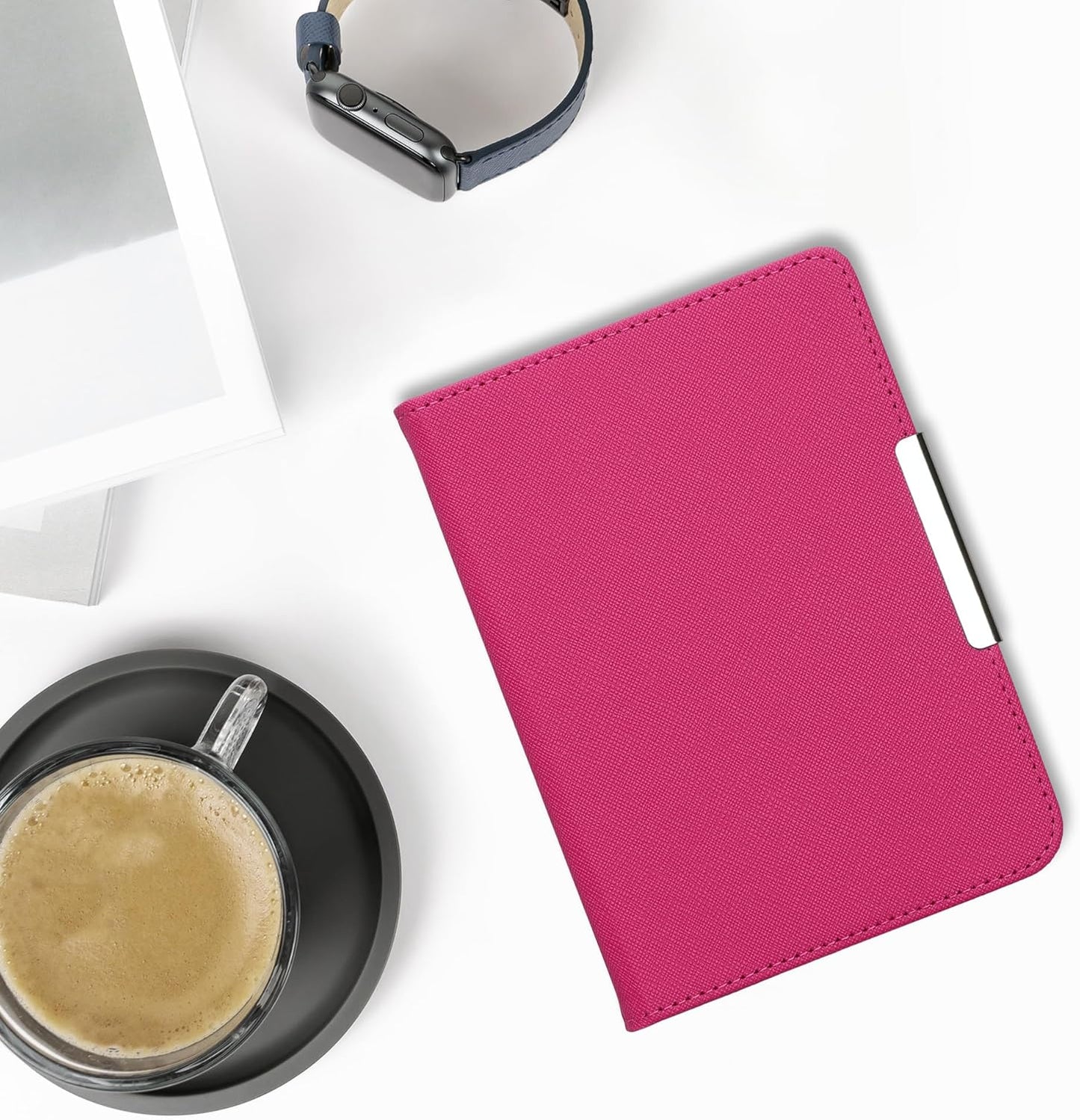 kwmobile Synthetic Leather Case for Kobo Clara - Neon Pink e-Reader Cover with Strap