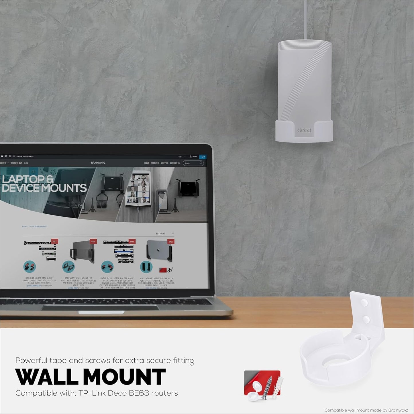 BE63 (BE1000) Adhesive Wall Mount for TP Link WiFi Mesh Router, Easy to Install Holder, Stick On & Screw in Mounting