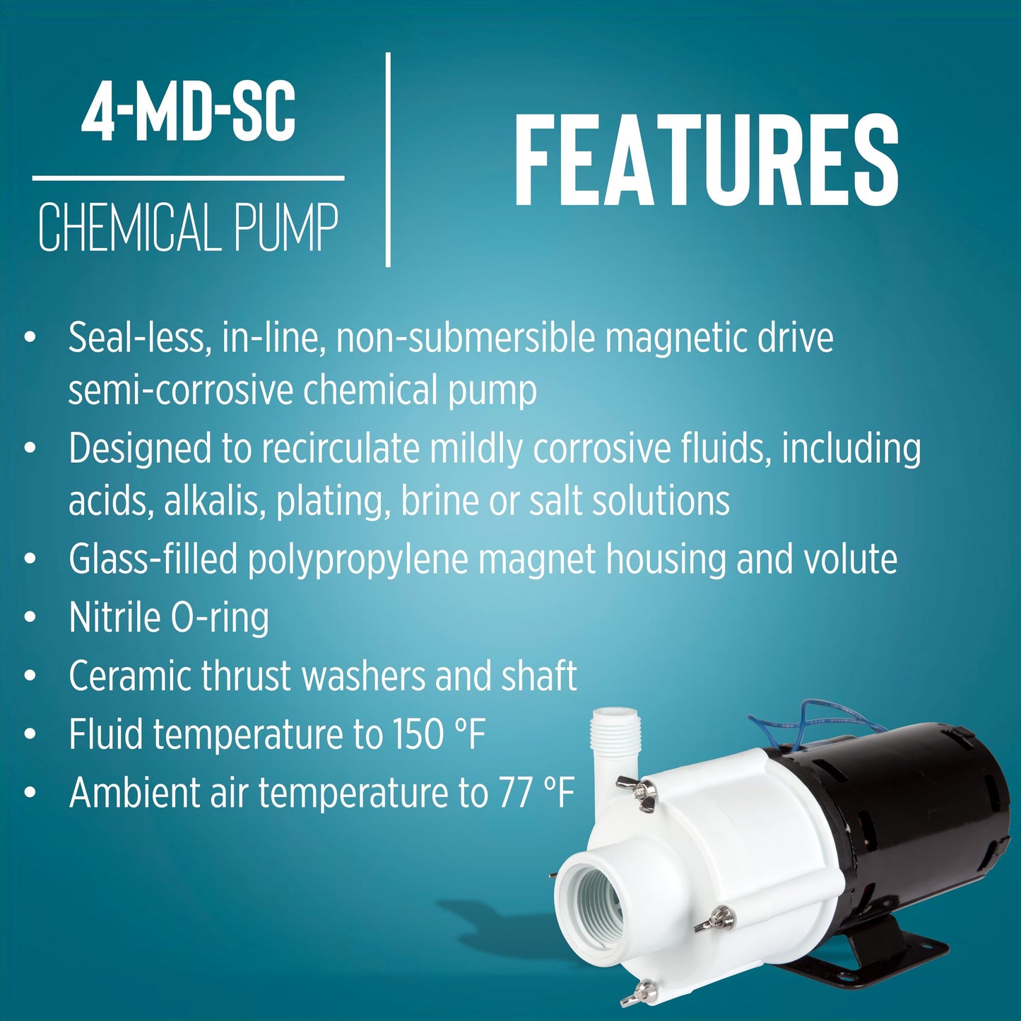Little Giant 115 Volt, 1/10 HP, 840 GPH, 4-MD-SC Non-Submersible Semi-Corrosive Chemical Magnetic Drive Pump, 6-Foot Cord with Plug, Black/White, 582503