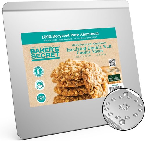Baker's Secret Cookie Sheet - Pure Aluminum Insulated, Commercial Grade, 16-Inch Extra Thick