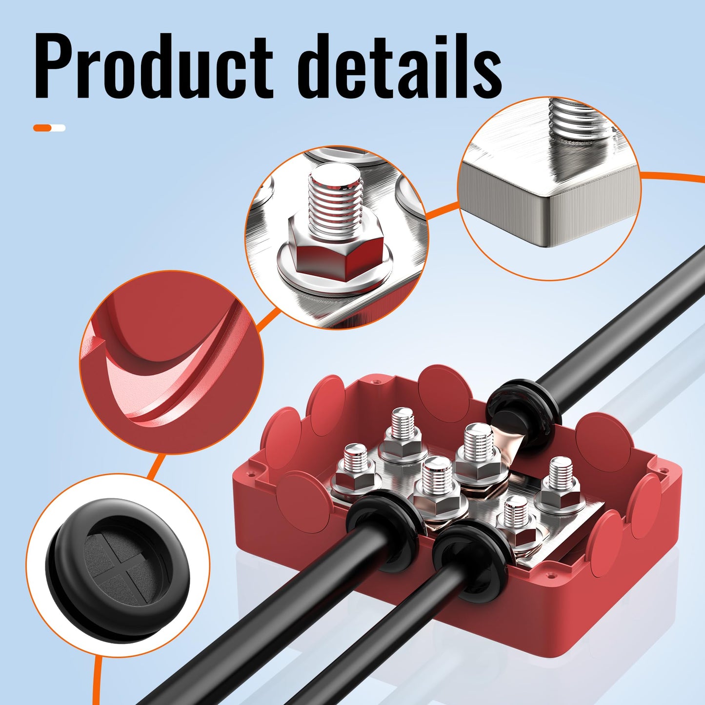 Joinfworld Heavy Duty 500A Bus Bar Waterproof Power Distribution Block with 4*5/16"(M8)+2*3/8"(M10) Studs + Bus Bar 400A 12V Power Distribution Block 6 x 5/16"(M8) Studs for Automotive, Car, Boat, Sol