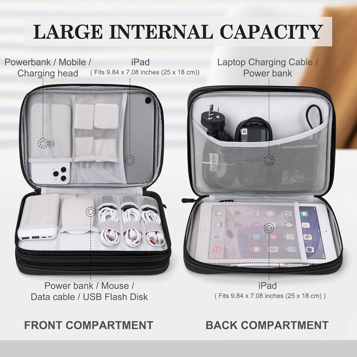 FYY Electronic Organizer, Extra Large Travel Cable Organizer Bag Pouch Portable Waterproof Double Layers All-in-One