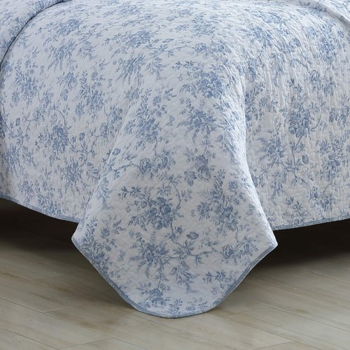 Laura Ashley - Full/Queen Quilt Set, Reversible Cotton Bedding with Matching Sham, Medium-Weight for Year Round Use, Floral Print Bed Set (Walled Garden Blue)