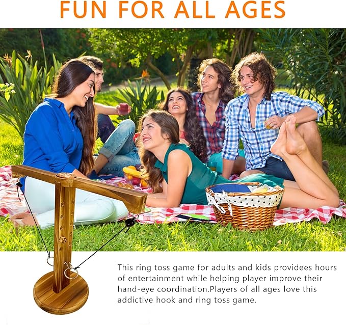 Ring Toss Game for Adults, Wooden Hook and Ring Game, Outdoor Indoor Game, Table Top Games for Bars, Home, Party, Patio Decor Great Yard Games 11.81" X 13" Large Size