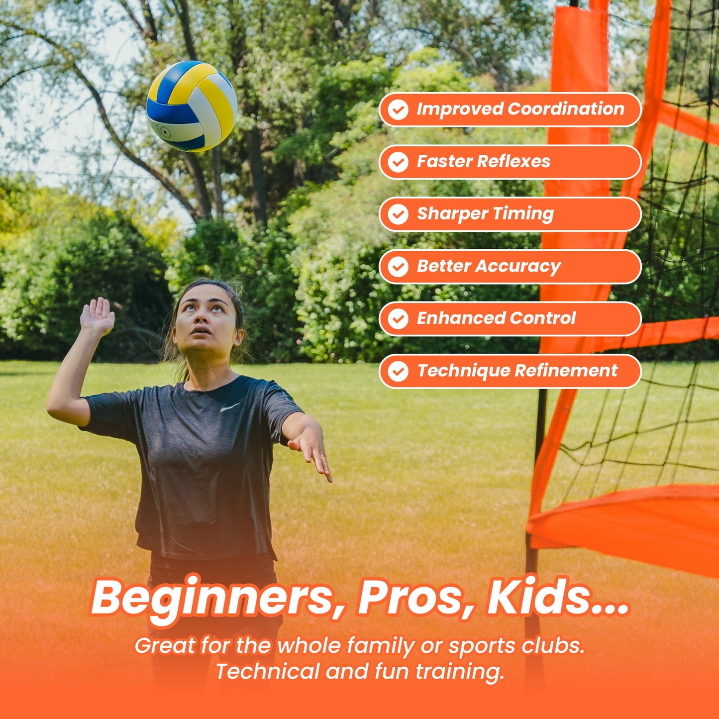 LBH® - Volleyball net for Backyard, Volleyball Training Equipment Outdoor & Indoor, Volleyball Practice Net, Trainer Equipment for Kids and Adult, Hitting Trainer nets rebounder