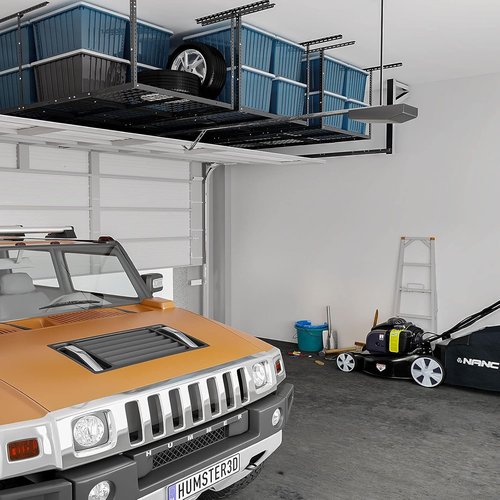 FLEXIMOUNTS 3x8 Overhead Garage Storage Rack - Adjustable Heavy-Duty Metal System | 750lbs Capacity, Black
