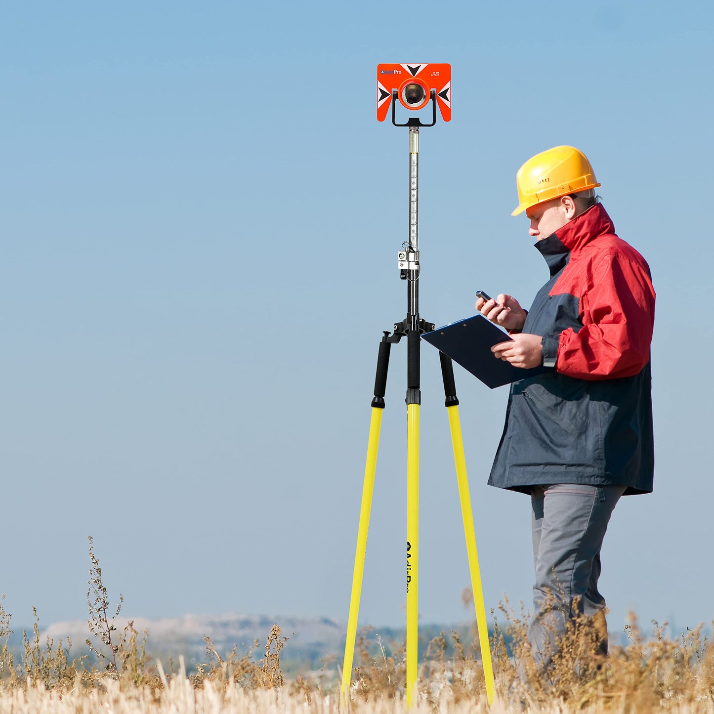 AdirPro Prism Pole Tripod – Aluminum Range Pole Tripod – Use for Survey Pole, Rover Rod, GPS Pole, Leveling Staff – GNSS RTK Rod Stand - Survey Equipment for Total Station Surveying (Yellow)