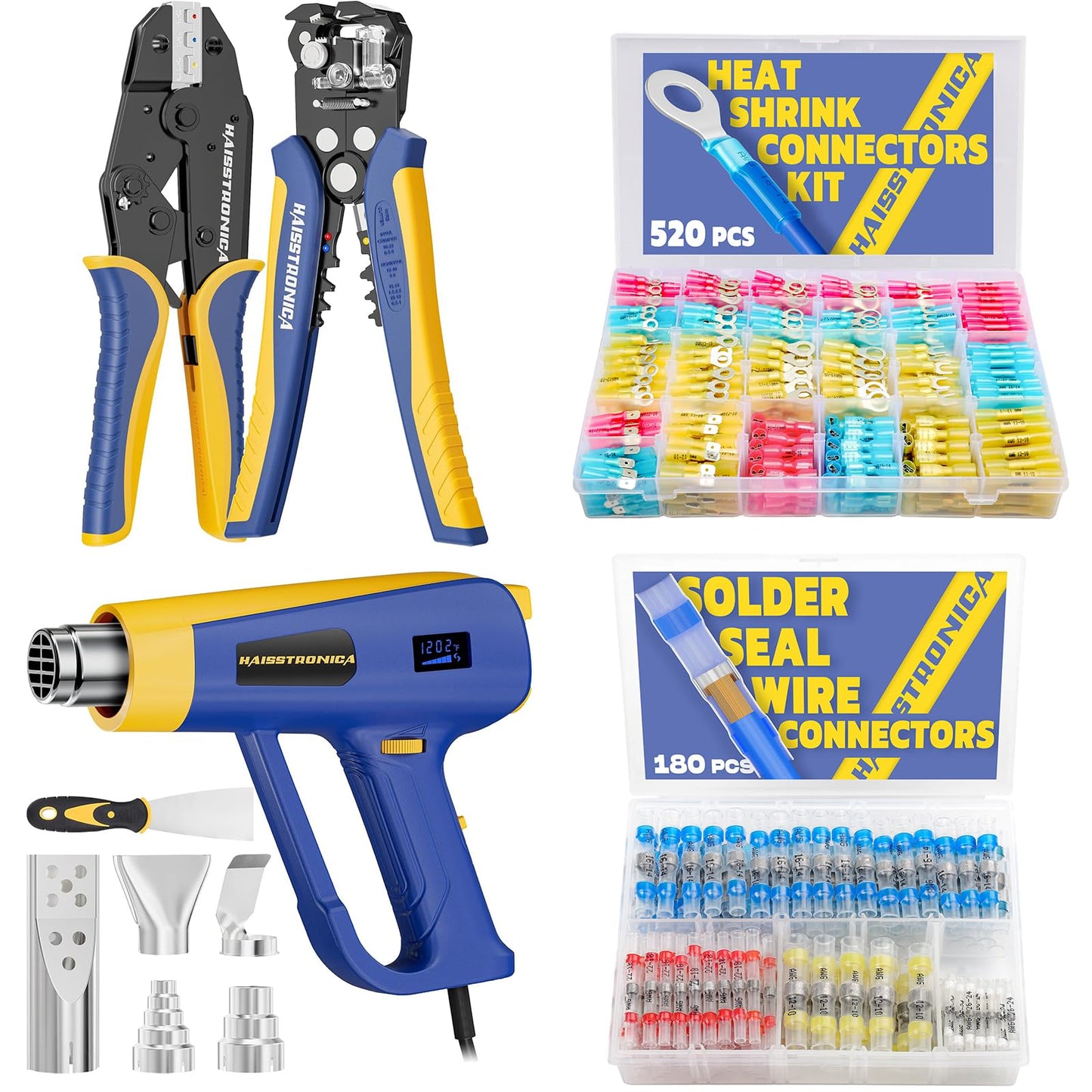 haisstronica 520PCS Connectors + 180pcs Connectors + Heat Gun + Wire Stripper Crimping Tool