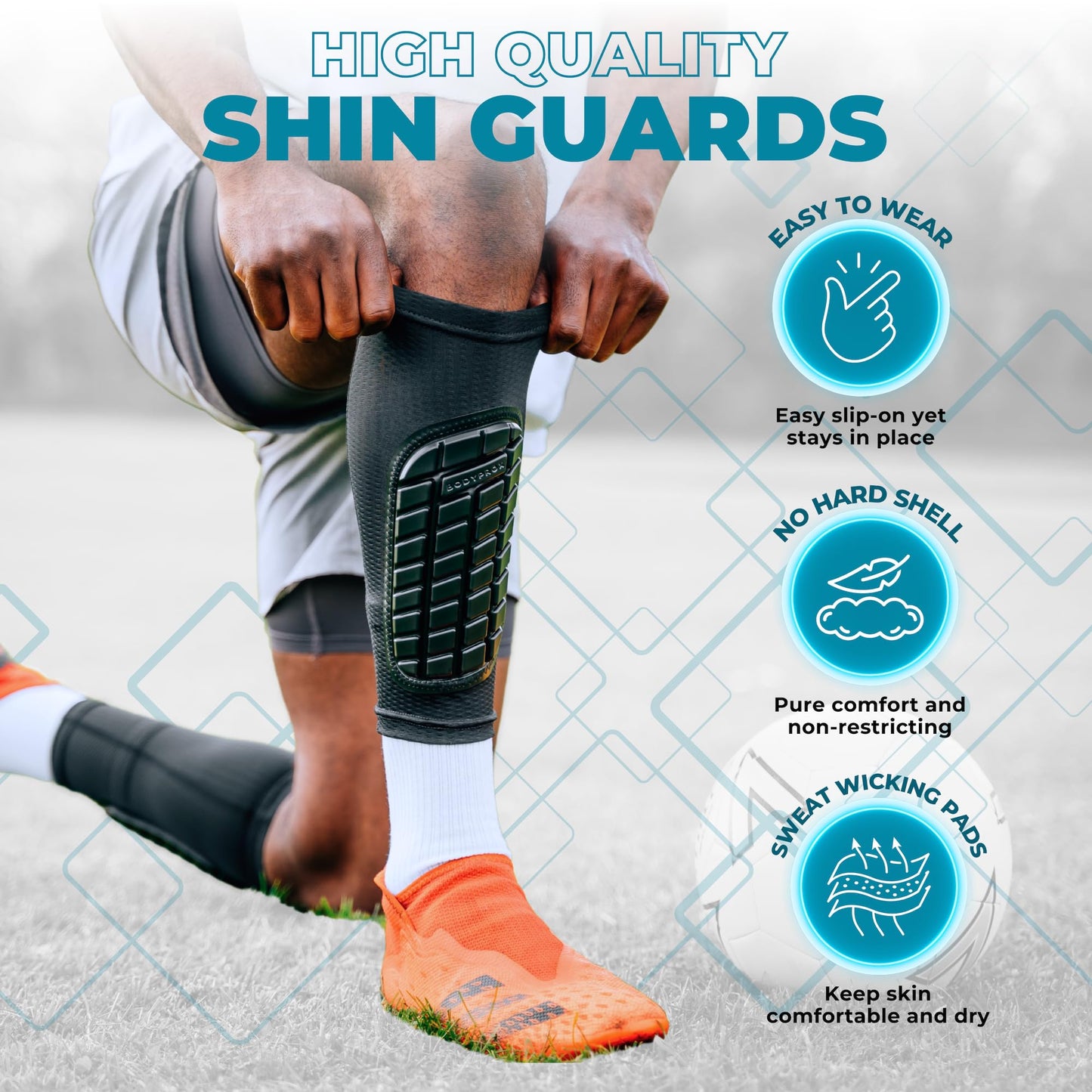 Bodyprox Soccer Shin Guards Sleeves for Men, Women and Youth (Large)