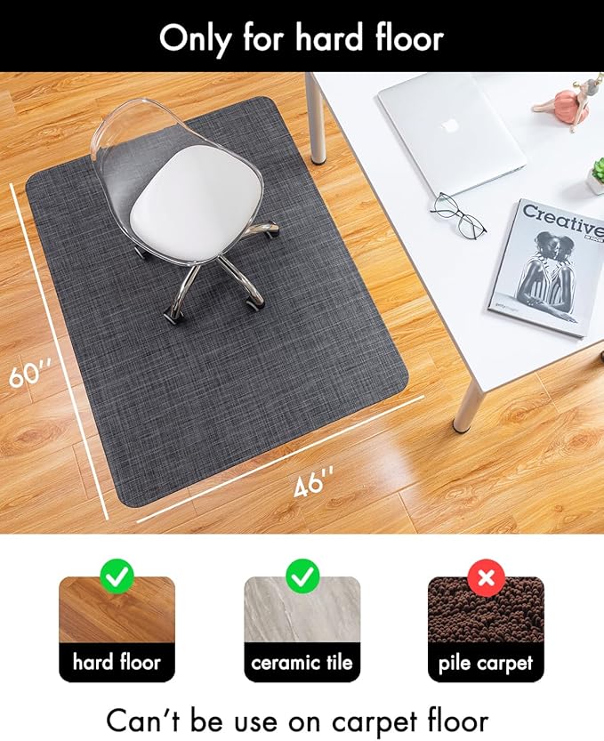 BARoyal Office Chair Mat for Hardwood Floor Under Desk Computer Rolling Chair Mat for Wood/Tile Floor Non-Slip Heavy Duty Desk Rug PVC Plastic Hard Floor Protector 46"x 60" (Cool Grey)