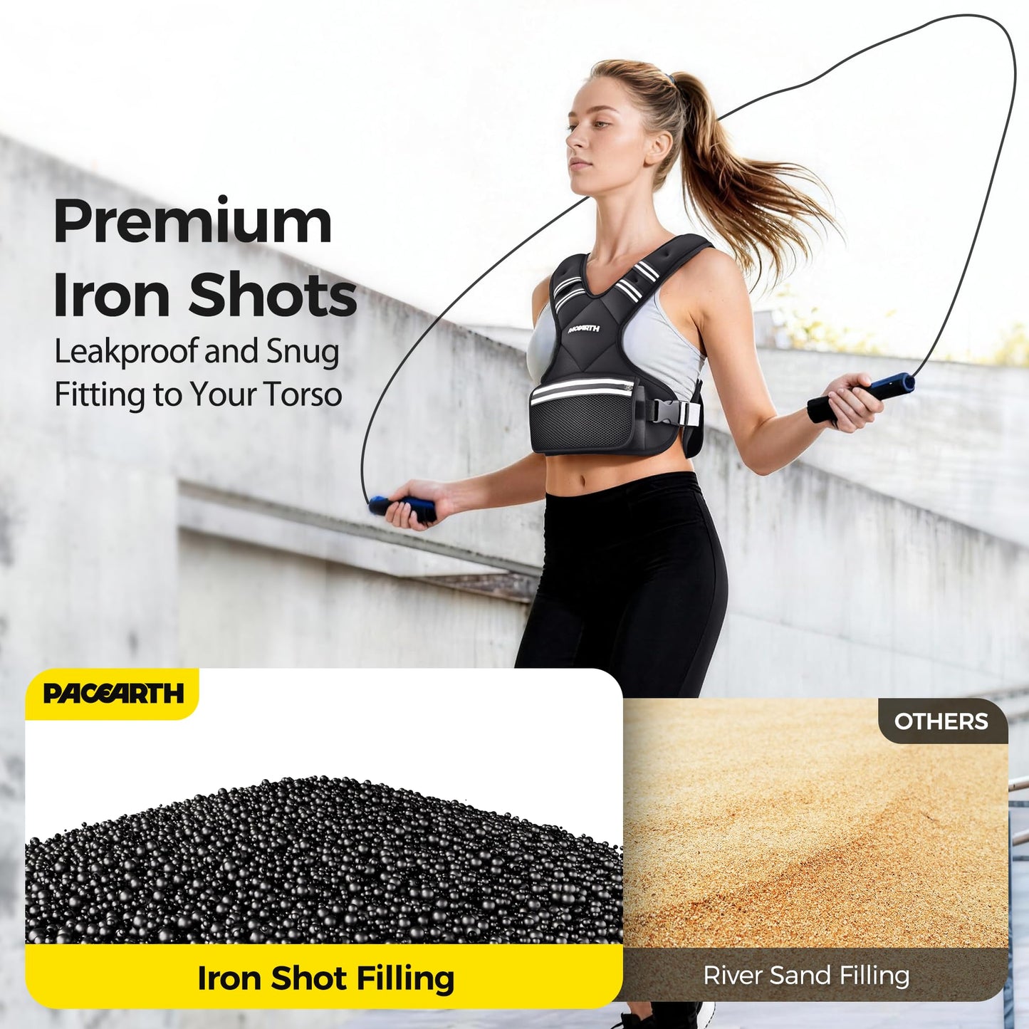Adjustable Weighted Vest PACEARTH Ironsand Weight Vest with Six 1-Pound Adjustable Weights, 4-10 lbs Total, Big Zipper Pouch, Home Workout Weight Vest for Men and Women in Cardio and Strength Training