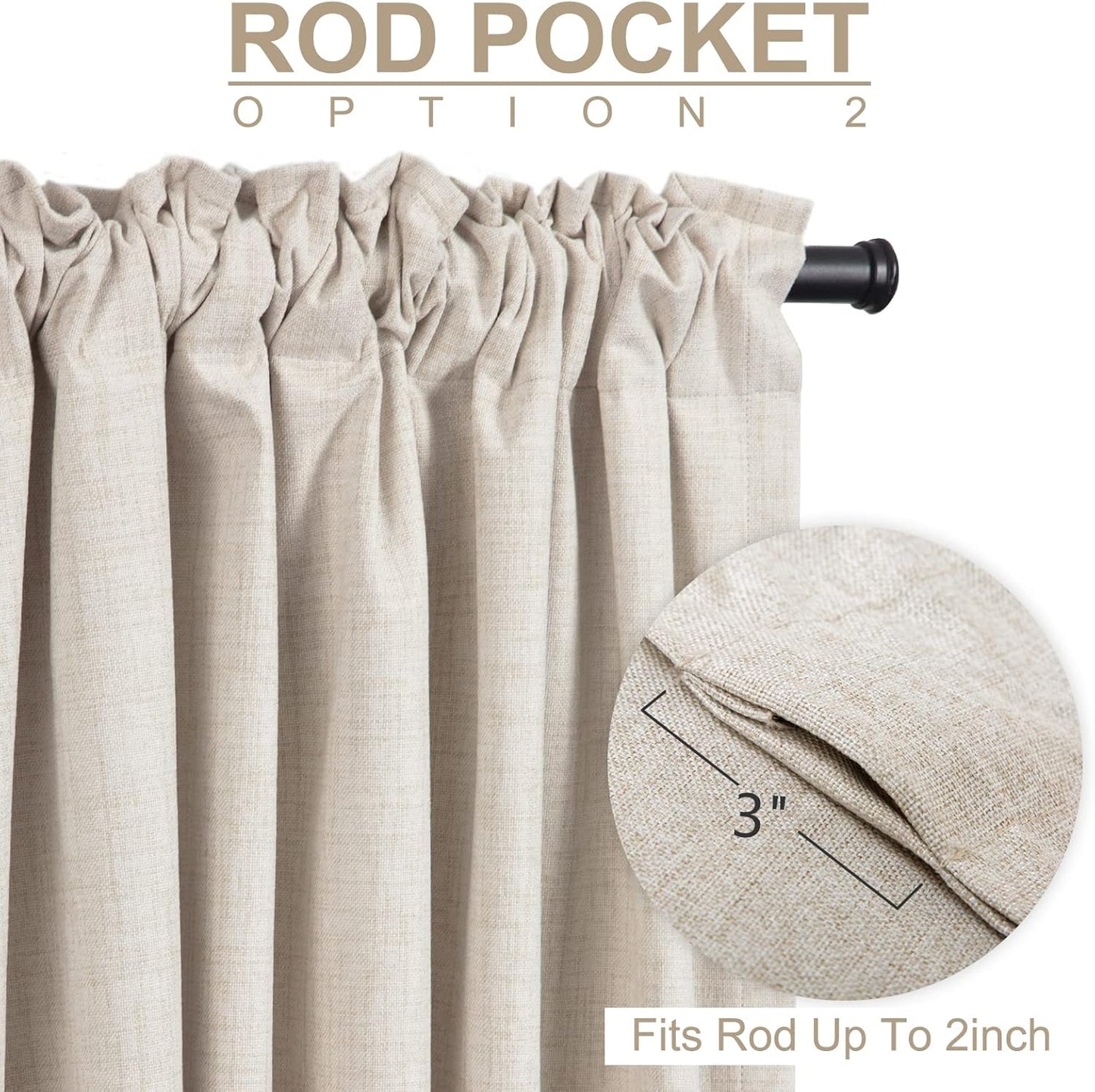 Skiennix 100% Blackout Linen Curtains - Thermal Insulated Drapes, 50" W x 120" L, Cream - 2 Panels Set