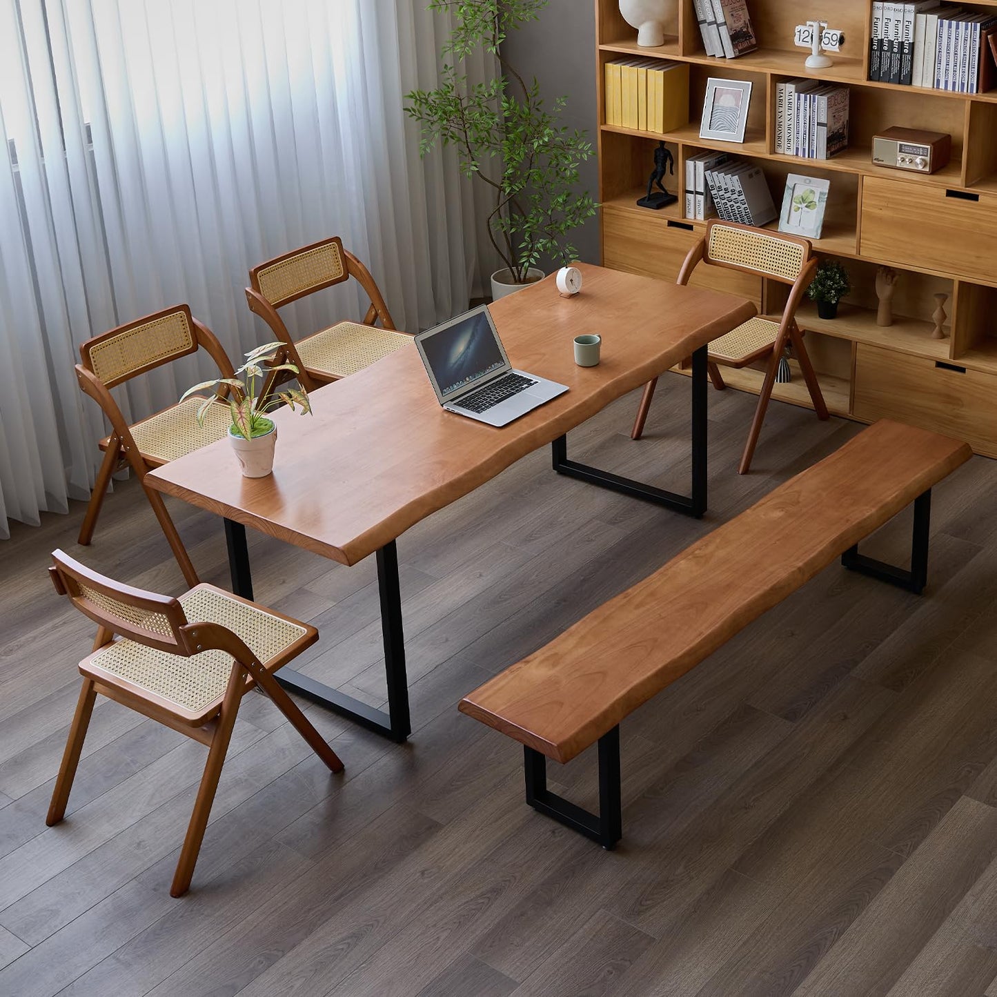 quanzhoulong Stylish Brown Wooden Long Bench with Sturdy Metal Legs – Versatile Seating for Office, Restaurant, Living Room, and Meeting Room(Brown Bench,78.7in)