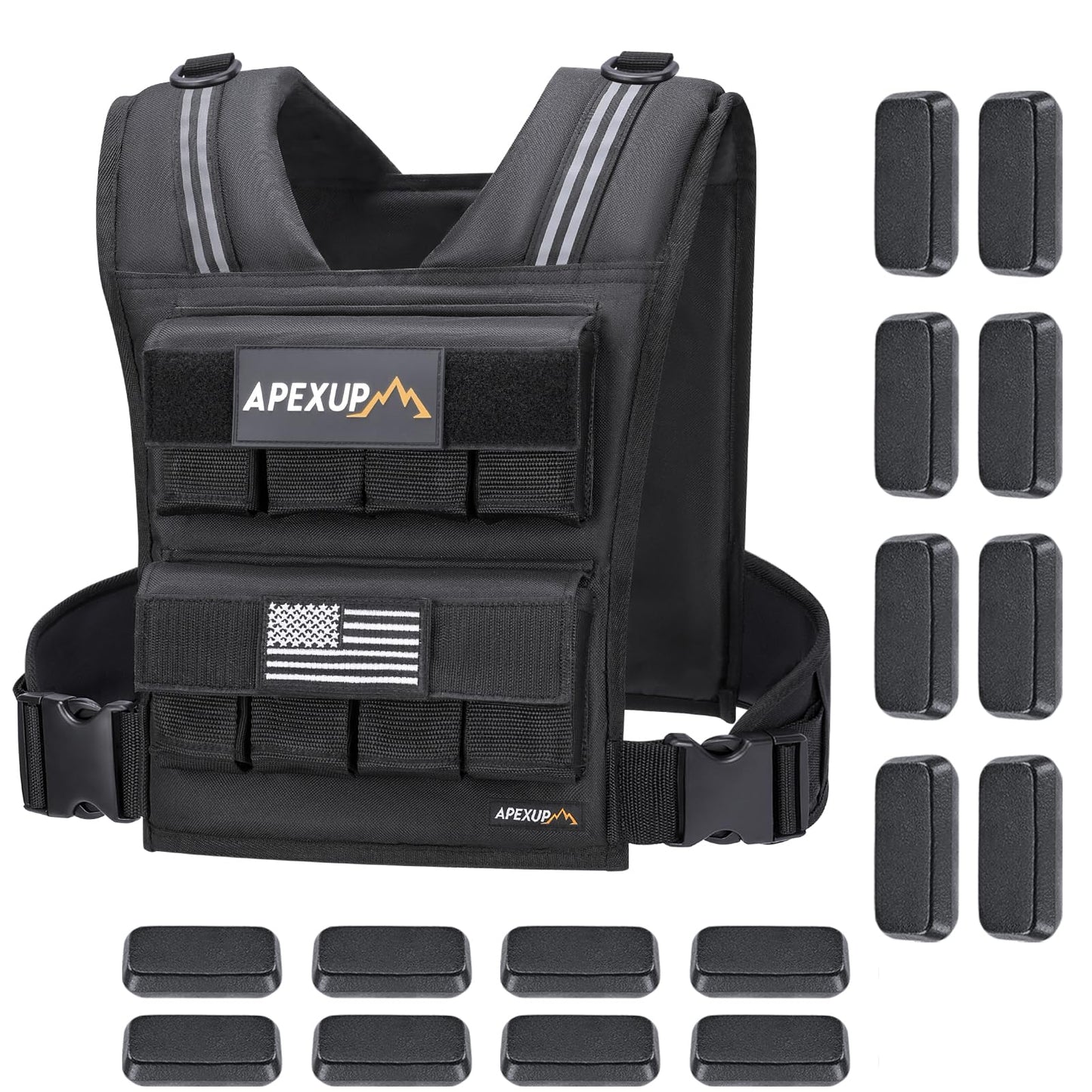 APEXUP Adjustable Weighted Vest Men 20lbs/30lbs/40lbs Weights with Reflective Stripe, Weight Vest Woman Workout Vest for Strength Training Running Walking (40 lbs, Black)