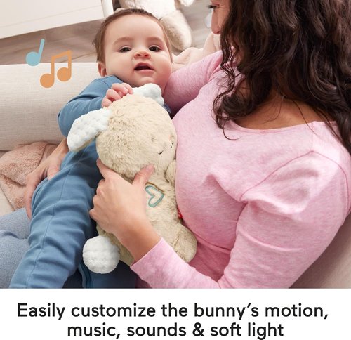 Fisher-Price Baby Sound Machine - Soothe & Settle Bunny Plush Toy with Music, Lights & Motion