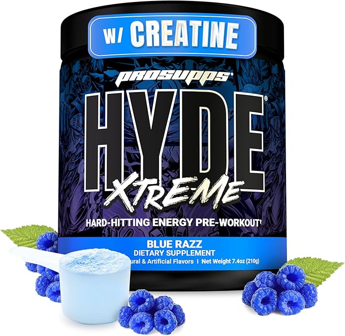 PROSUPPS Mr. Hyde Xtreme Pre Workout Powder with Creatine, Beta Alanine & Caffeine ??Extreme Energy, Pumps, Focus & Performance - Fitness & Gym Supplements for Men & Women (Blue Razz, 30 Servings)