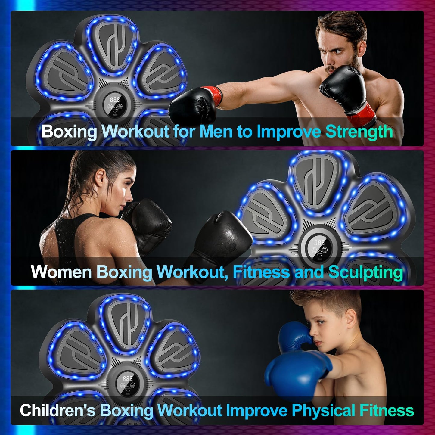 Terrepulse Music Boxing Machine for Kids,Wall Mounted Training Punching Machine for Teenager & Adults,Smart Interactive Boxing Machine with LED Lights & Bluetooth (Black)