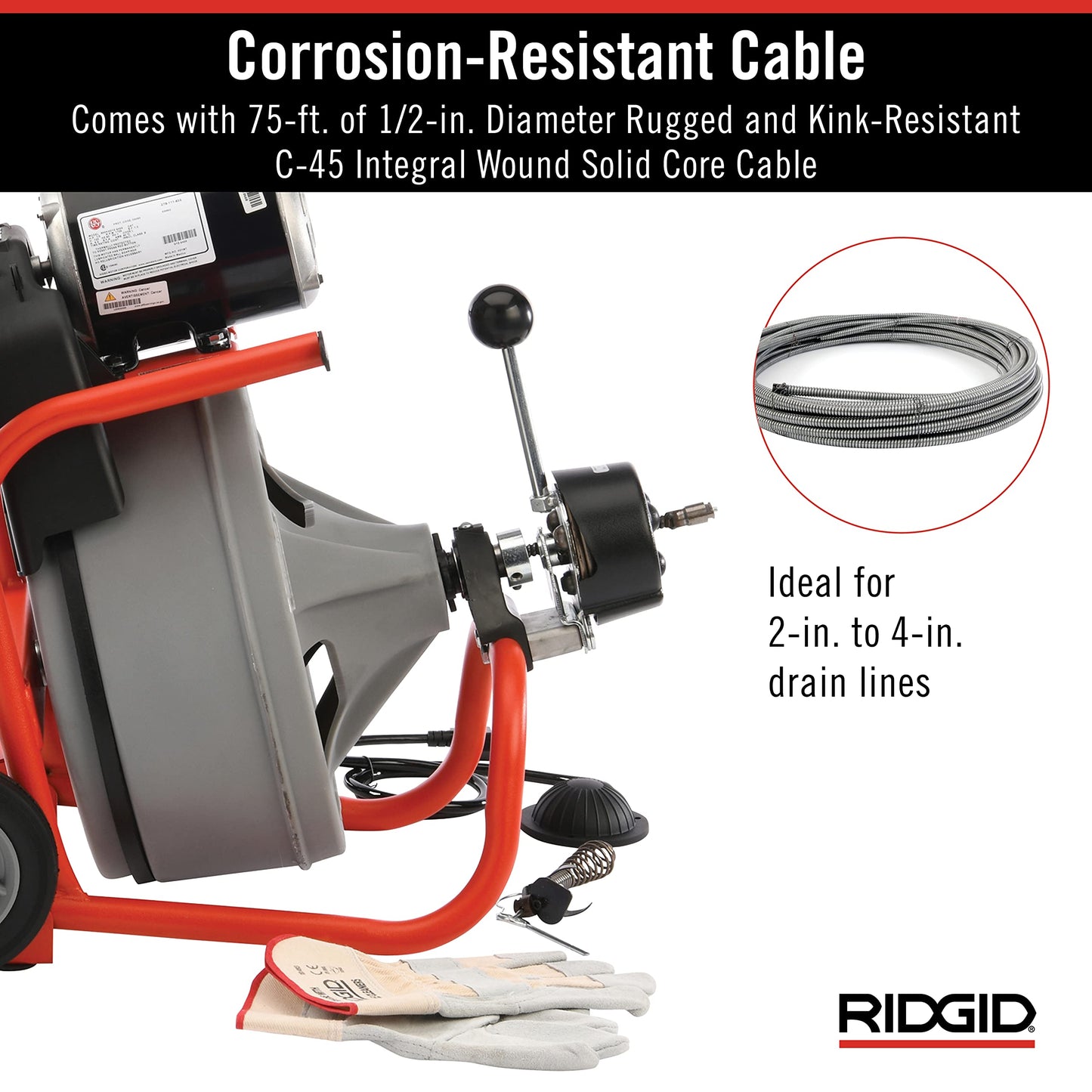Ridgid 27013 K-400AF 115Volt C45IW Drum Machine with C45 Integral Wound Cable with Autofeed