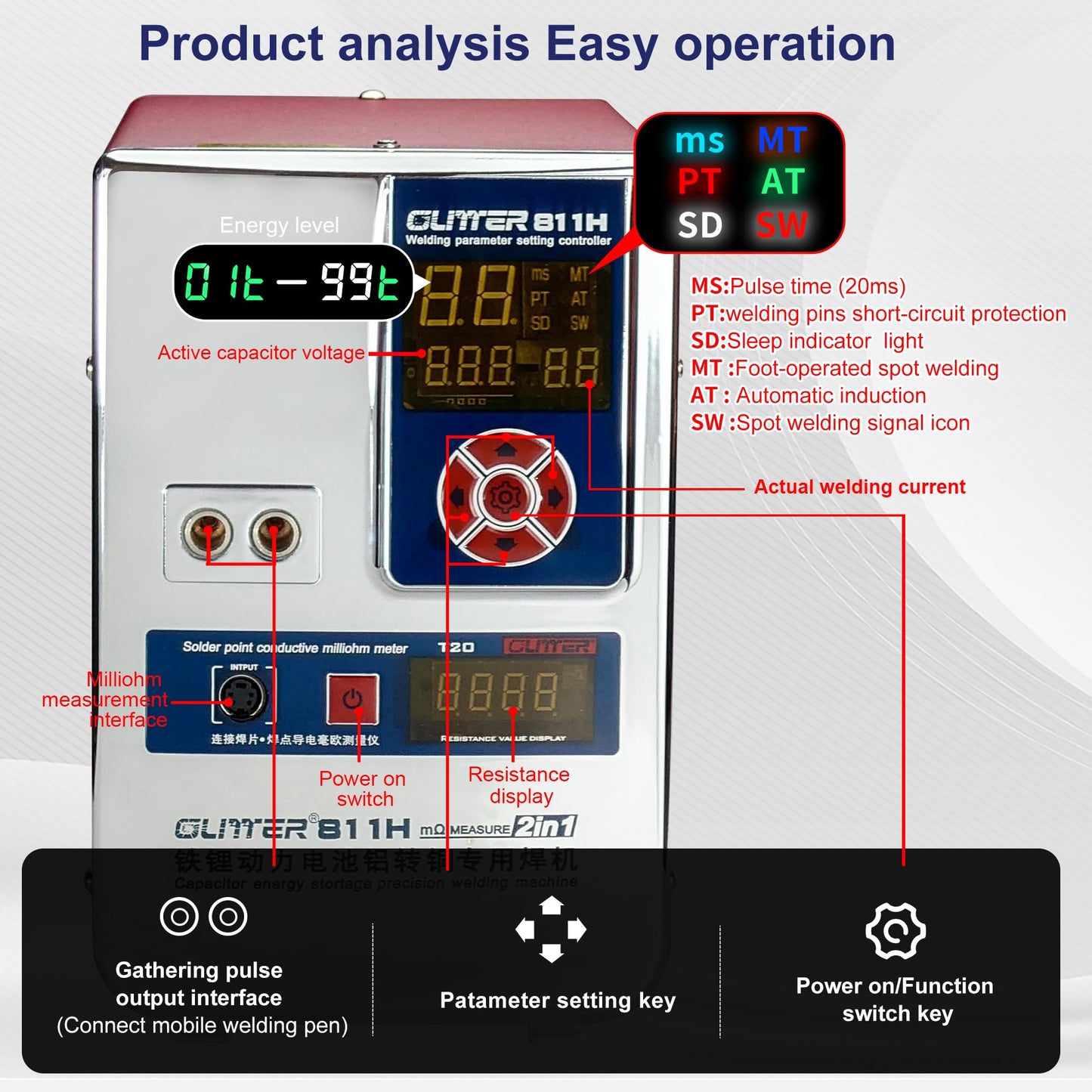 GLITTER 811H Industry Spot Welder & Milliohm Meter, 42000W 7000A High Power Battery Welding Machine for Copper Aluminum to Nickel, Heavy Duty Welder for LiFePO4 Prismatic 18650 Lithium Battery Pack