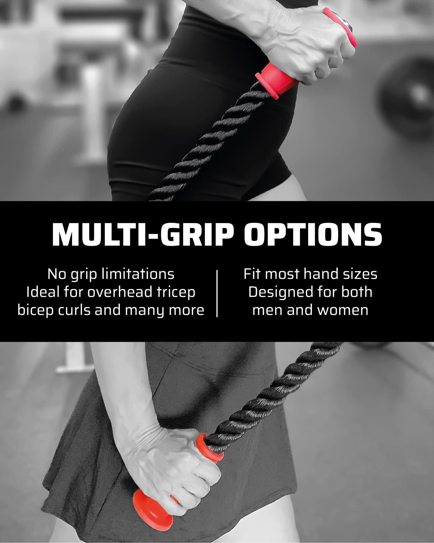 THEFITGUY Ergonomic Grip Single Tricep Rope Cable Attachment, 16.5” Length, Comfort Nonslip, Reducing Wrist Pressure & Rubs, Easy to Clean, Gym Pull Machine Accessory for Cable Machines and Smart Gyms