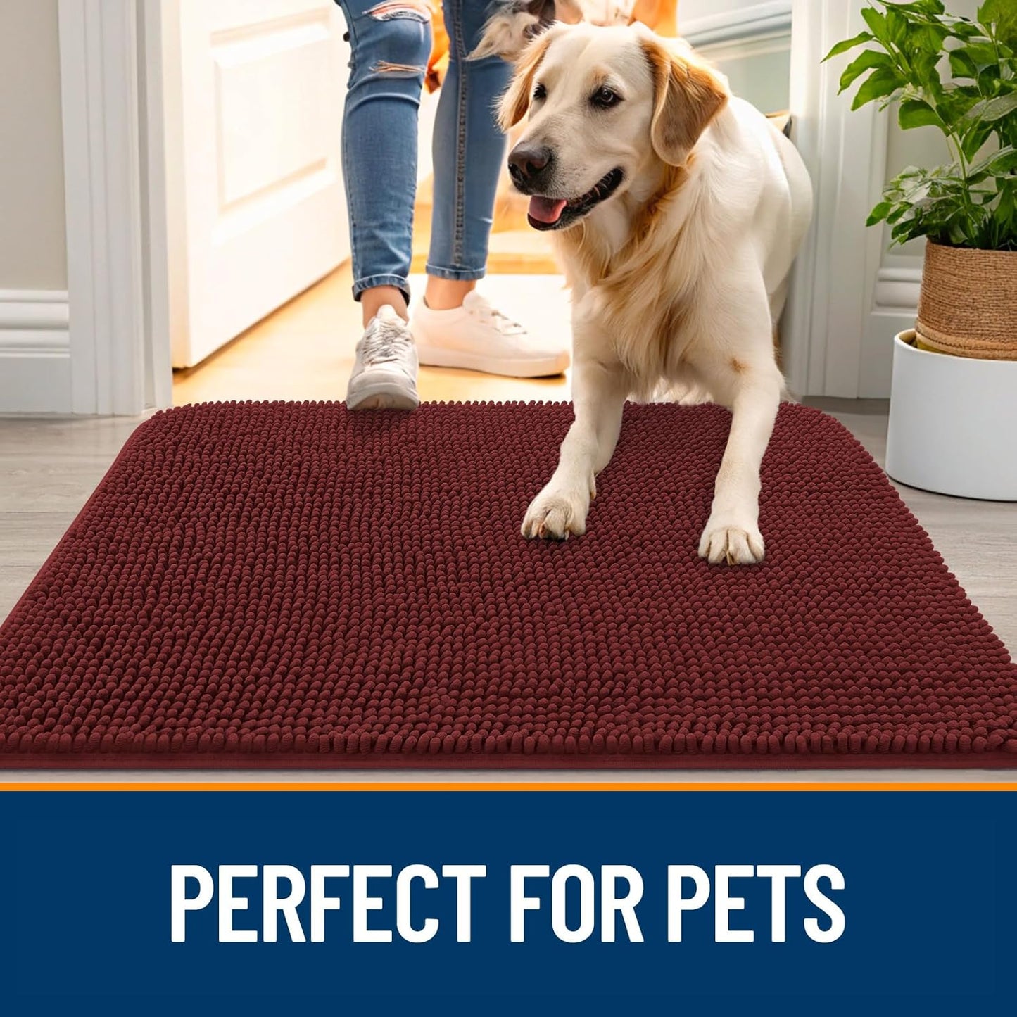 OLANLY Dog Door Mat - Absorbent Non-Slip Mud Mat for Muddy Paws | 40x32, Quick Dry Chenille, Caramel Russet