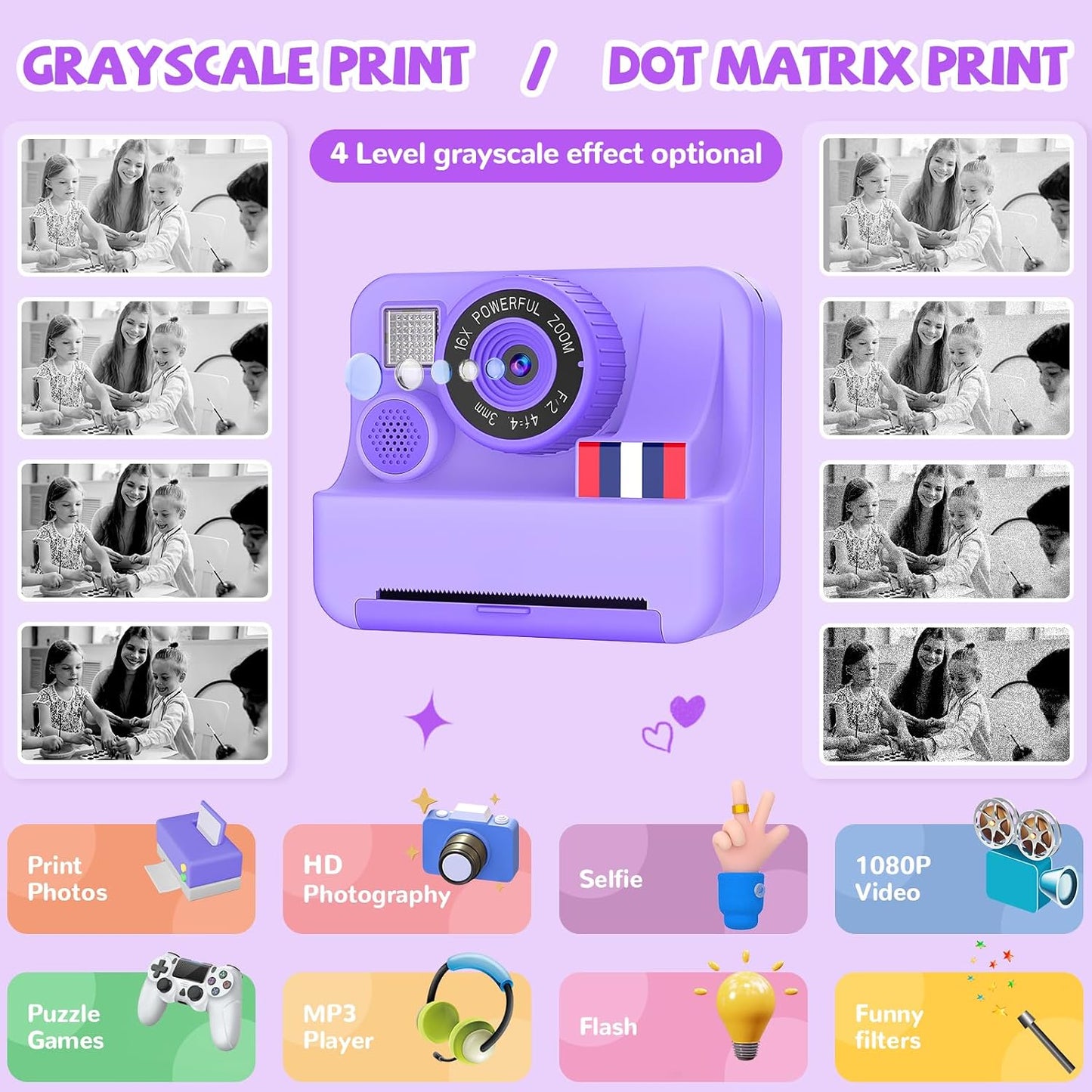 Yosfeng 3 4 5 6 7 8 9 10 2.4 Inch 3-12 32 Instant Print Camera for Kids - Christmas Birthday Girls Gifts for Age Year