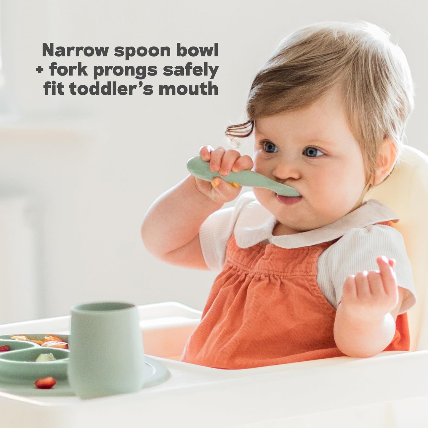 ezpz Mini Utensils - 12 Months+ (Fork & Spoon in Blush) - 100% BPA Free Fork and Spoon - Toddler Utensils - Designed by a Pediatric Feeding Specialist