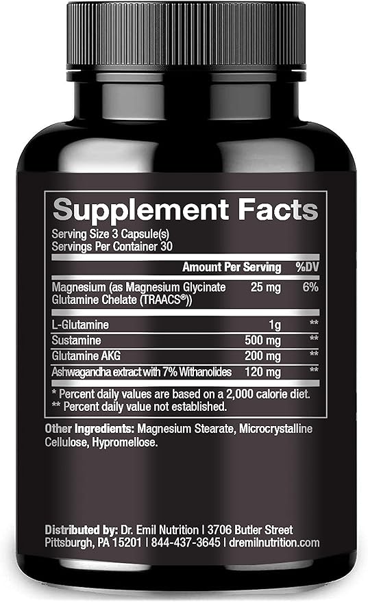 DR. EMIL NUTRITION Fortis Post-Workout Recovery Capsule for Men with L-Glutamine and Sustamine to Support Muscle Recovery & Immune Health, 30 Servings