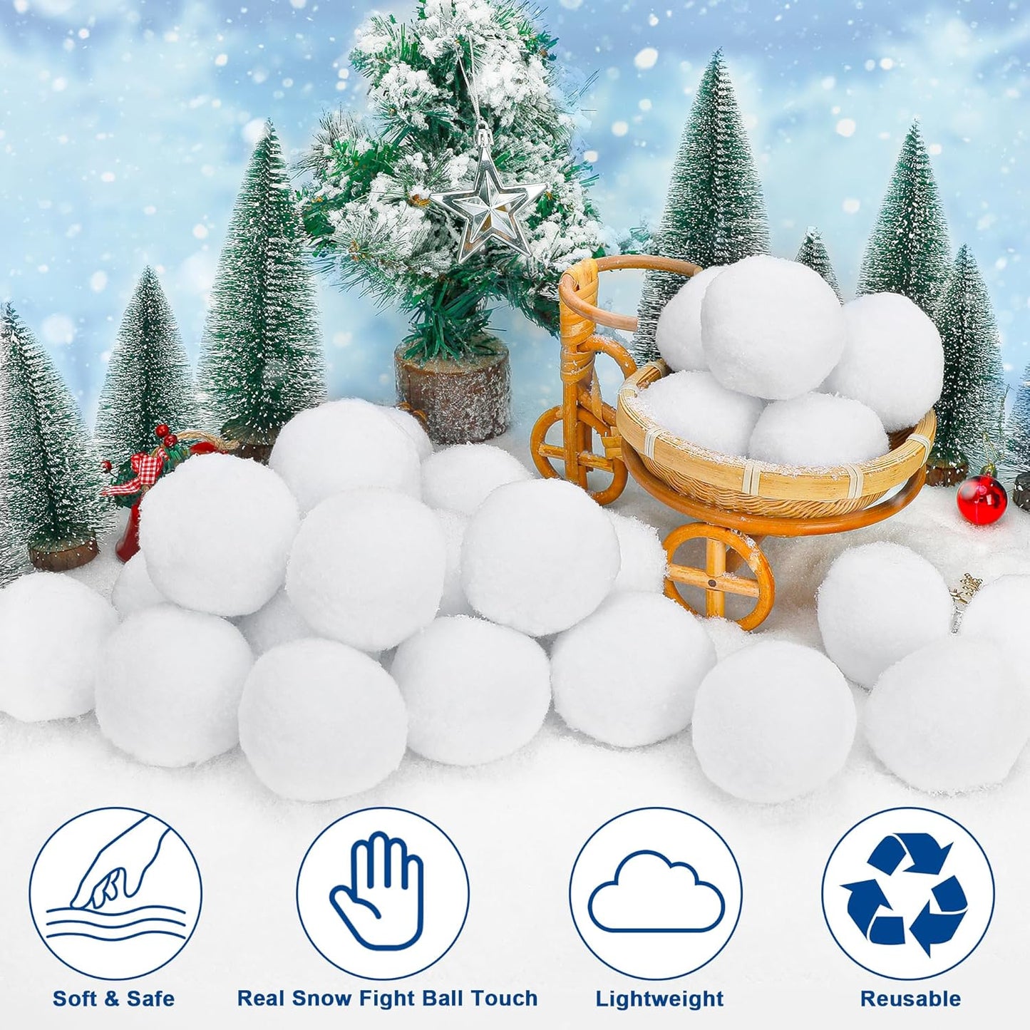 Skiennix Fake Snow Balls - Soft Plush Indoor & Outdoor Snowball Fight Set | 120 Pack for Kids & Family Fun