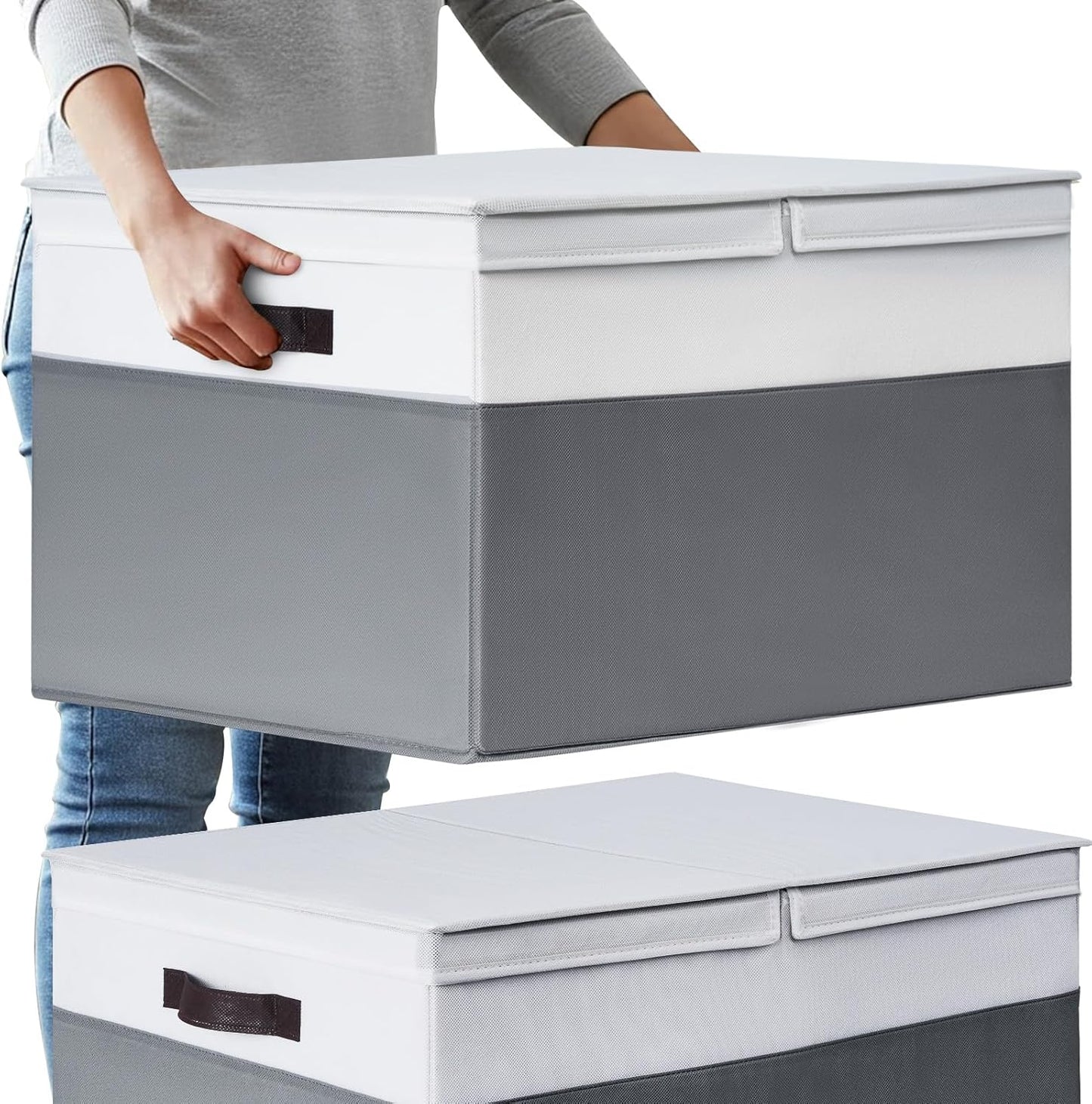 Skiennix Extra Large Blanket Storage Baskets - 2 Pack with Lids | 22”x16”x12” Closet Organizers for Clothes & Towels