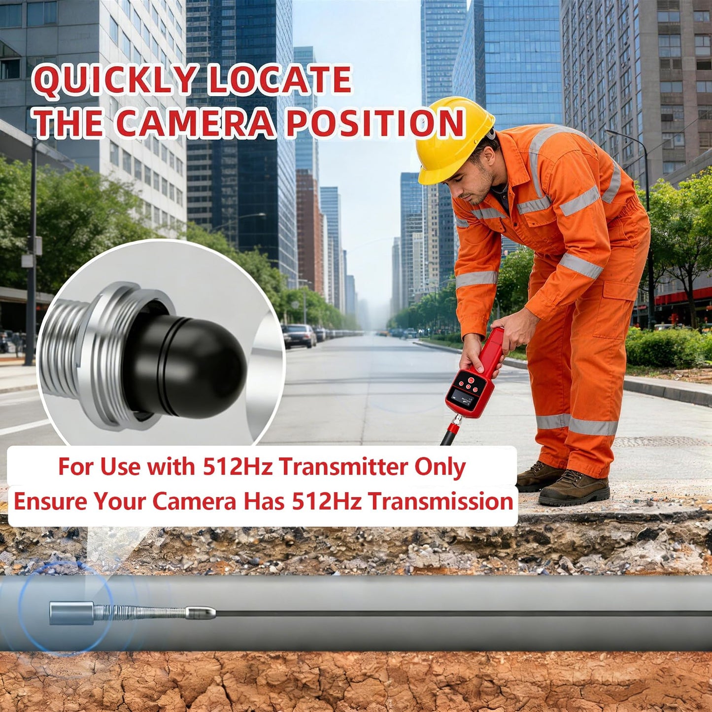 512Hz Pipe Locators Receiver, TLWOCY.Underground Pipe Sewer Inspection Drain Locator with LED Screen Portable and Durable with Headphones for Construction & Plumbing (not Included Transmitter)