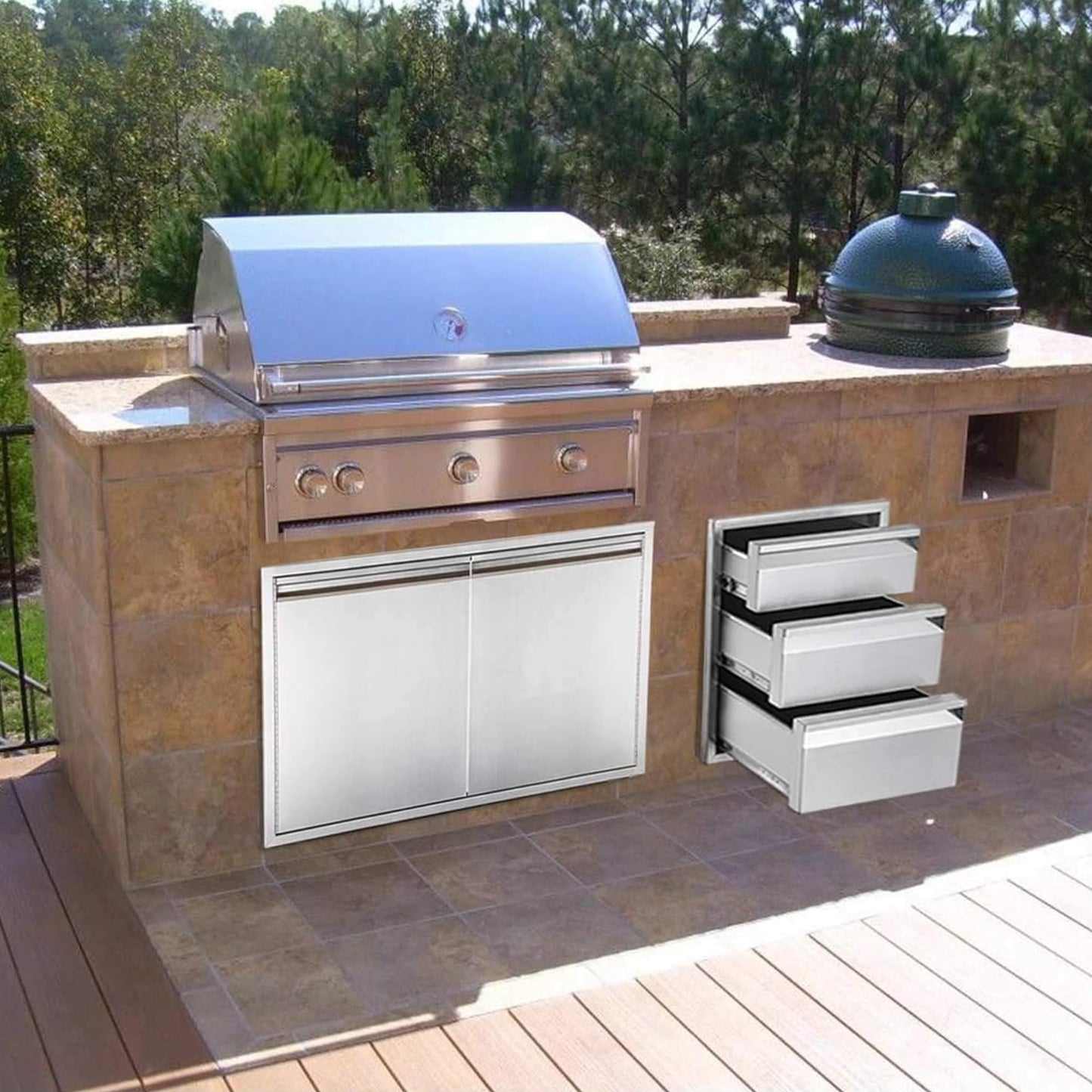 Outdoor Kitchen Drawers, 18" W x 24" H x 23" D Outdoor Kitchen Drawers Stainless Steel, Flush Mount Access 3 Drawer for Outdoor Kitchen Island