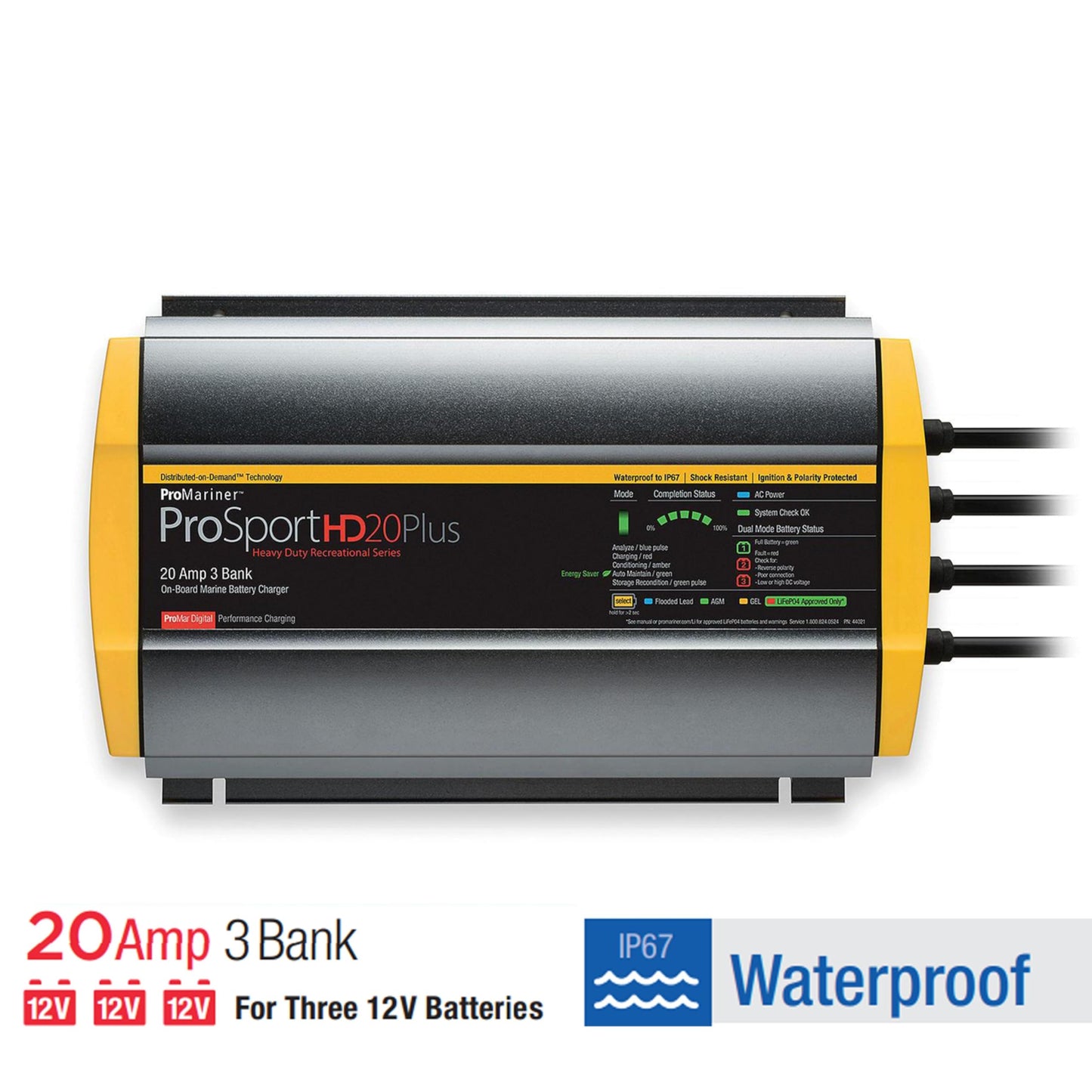 ProMariner 44021 ProSport HD Waterproof Marine Battery Charger, 20 Amp, 3 Bank