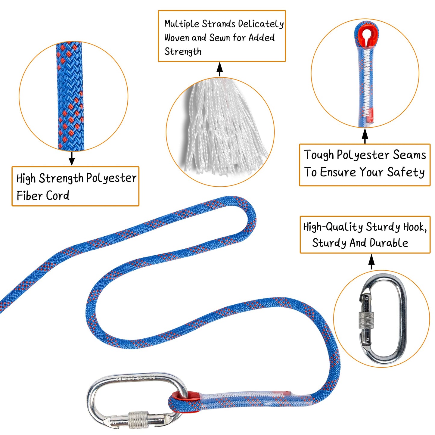 EMEKIAN Indoor Outdoor Climbing Rope, Static Rock Climbing Rope for Escape Rope, Ice Climbing Equipment, Fire Safety Rescue Rope, with Non Slip Gloves (Blue, 10mm/32ft)
