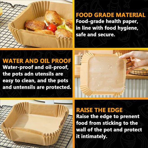 AirFryer Liners - 9 Inch Disposable Square Parchment Paper for COSORI 6Qt & Ninja 5QT | Non-Stick & Oil Resistant
