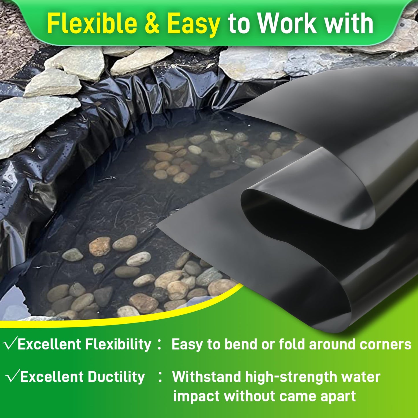 Sinimaka Pond Liner 26 x 33 Ft, HDPE Durable Large Pond Liners for Outdoor Ponds, Pond Liners for Fish, Koi, Water Garden, Waterfall, Fountain
