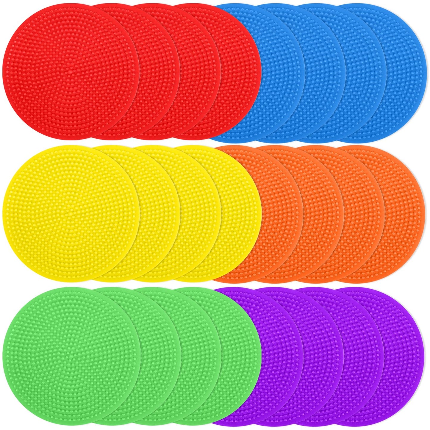TuXHui 4 Inch Poly Spot Markers for Gym Floor, Non-Slip Rubber Floor Dots Flat Cones, 24Pcs Agility Markers for Soccer, Basketball, PE Training, Dance & Classroom Activities