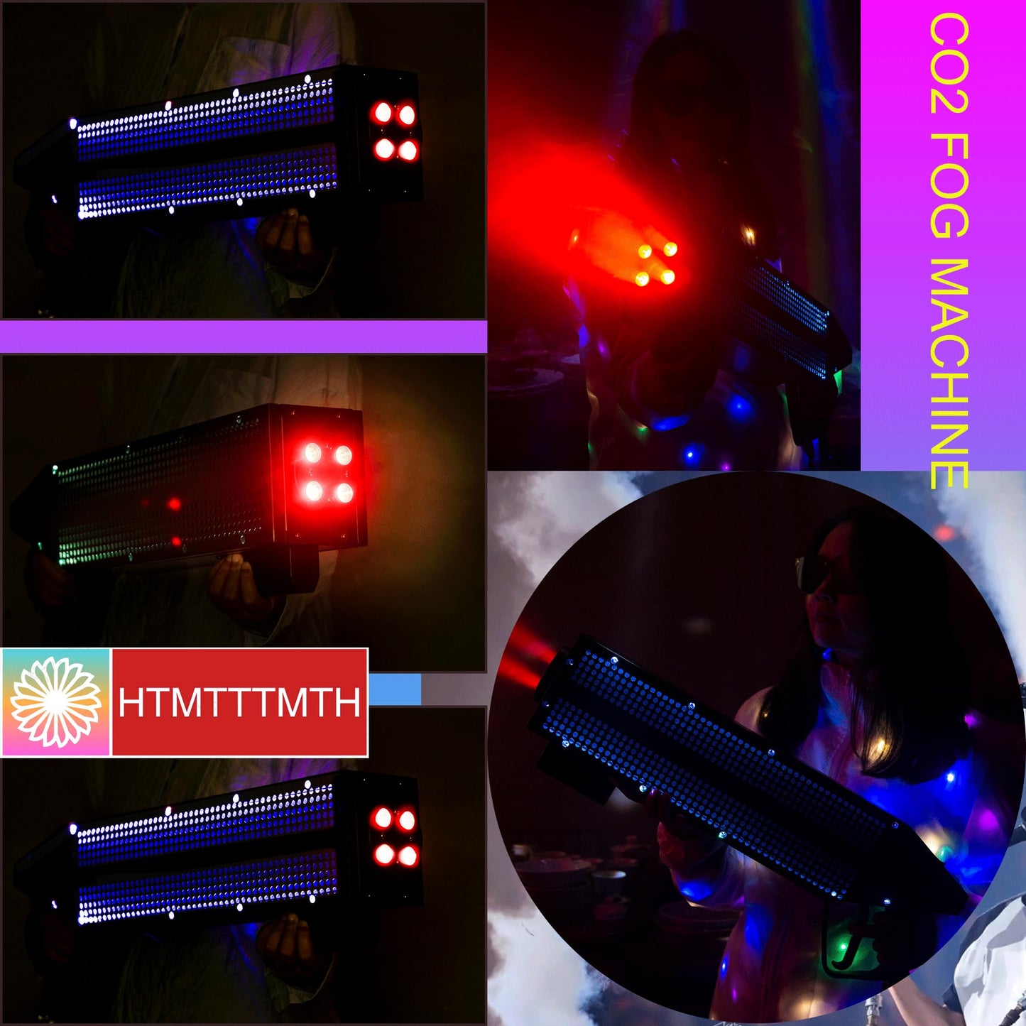 HTMTTTMTH Stage LED CO2 Jet Machine Handheld Stage Effect Smoke Machine CO2 Fog Machine with RGB Lights Cannon for Nightclub Wedding Party Dj Concert Live Party Stage Special Effect