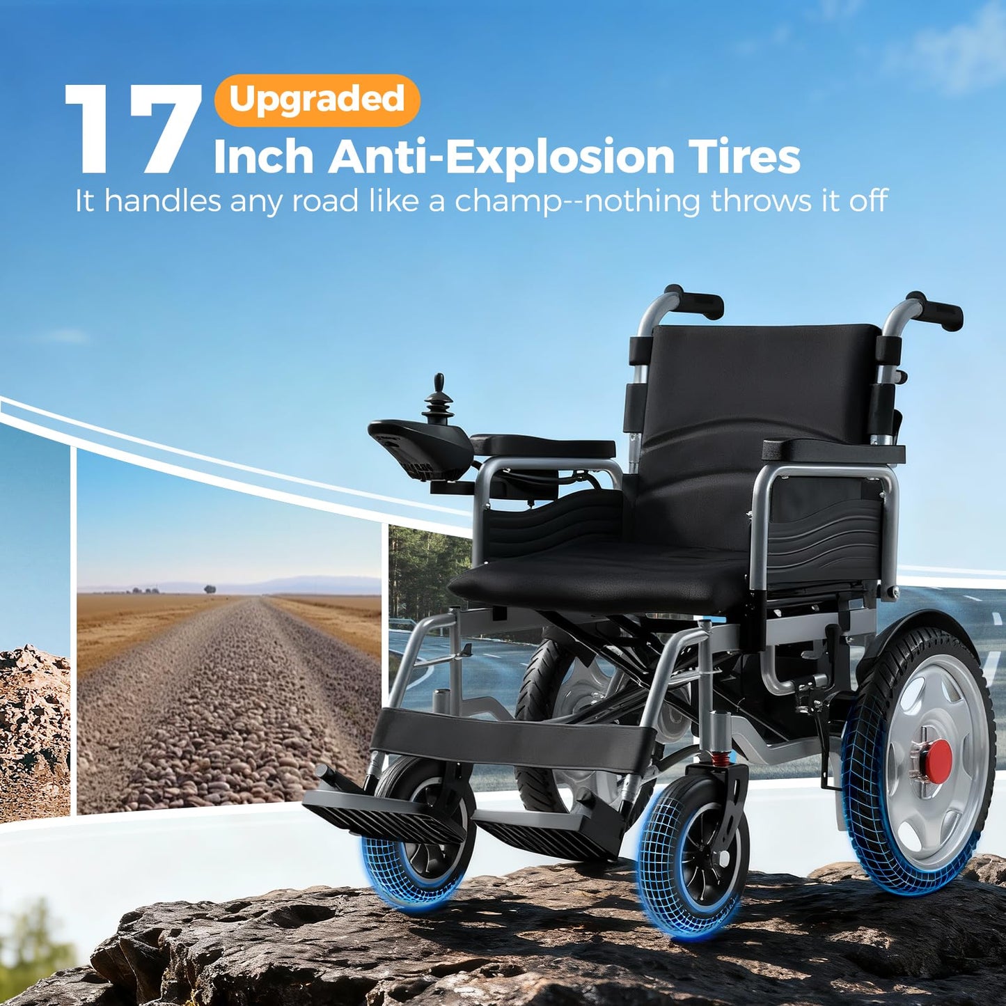Electric Wheelchair, Electric Wheelchair for Adults, Foldable All Terrain Power Wheelchair, 15 Miles Long Travel Range, 500W Dual Motors, Lightweight Mobility Chair for Seniors - Indoor/Outdoor