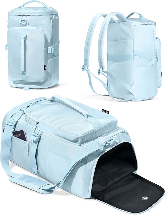 Gym Bag for Women Workout Gym Backpack with Shoe Compartment Sports Duffel Bag Multiple Pockets 30L (Ice Blue)