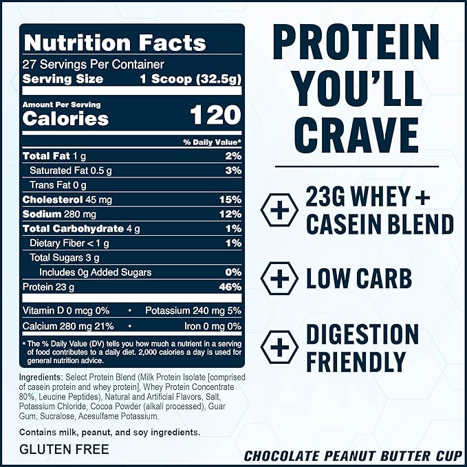 PEScience Select Protein Powder, Whey and Casein Blend, Clean Protein Powder for Women and Men, Low Calorie, Low Carb, Keto Friendly, Gluten Free - Chocolate Peanut Butter Cup - 27 Servings