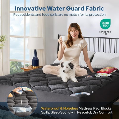 BEDLORE Waterproof Queen Mattress Pad - Quilted Fitted Topper with Deep Pocket 6"-18" | Breathable & Noiseless Protector