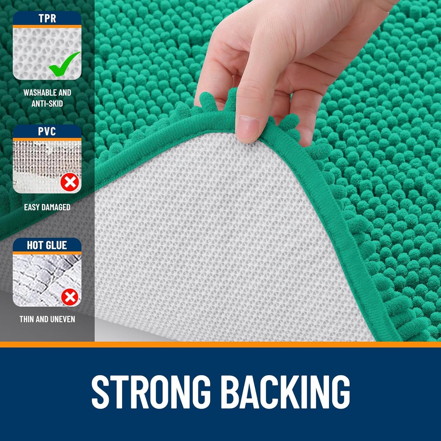OLANLY Extra Soft Chenille Bathroom Rugs - 36x24 Quick Dry, Machine Washable, Rubber Backing | Emerald Green
