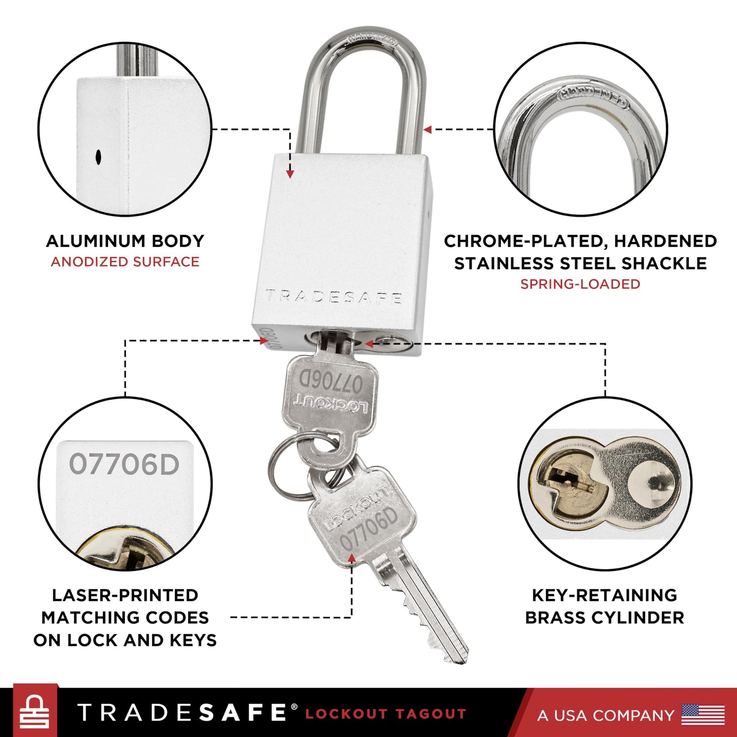 TRADESAFE Lockout Tagout Locks Set - 10 Silver Aluminum Loto Locks, Keyed Different Lock Out Tag Out Padlocks, 2 Keys Per Lockout Padlock, OSHA Compliant