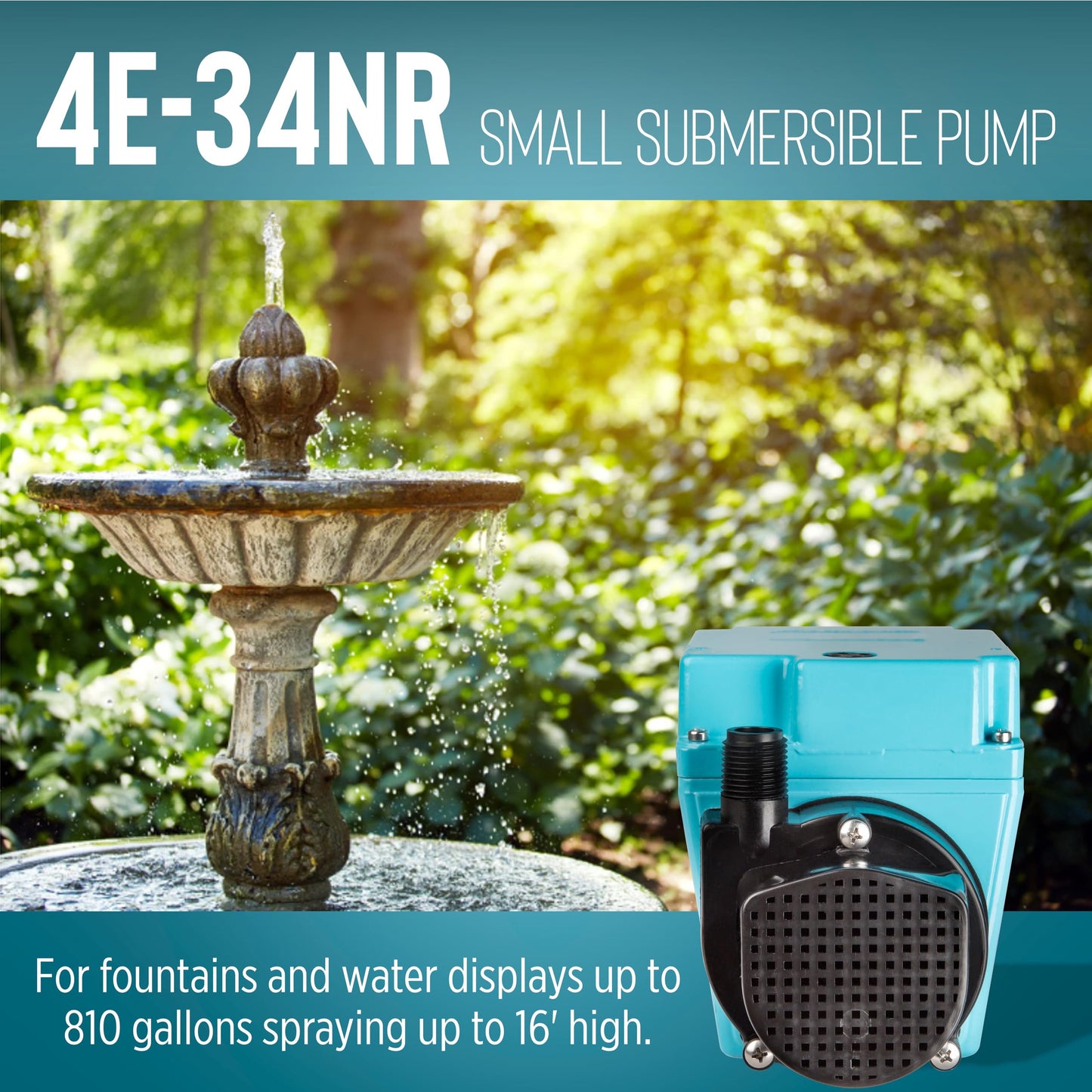 Little Giant 4E-34NR 115 Volt, 1/12 HP, 810 GPH Small Submersible Oil-Filled Water Transfer Pump with 6-ft. Cord, Blue, 504203