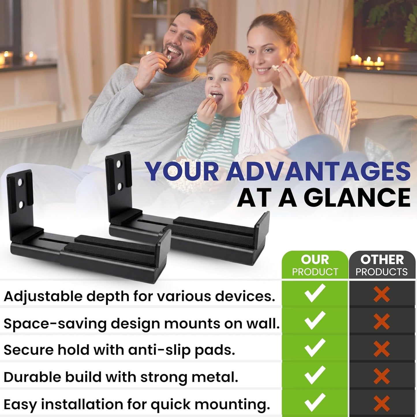 LUXTORO 1 33 lbs Premium Universal Soundbar Wall Mount Bracket Pair Capacity Heavy Duty Steel Sound Bar Holder Double
