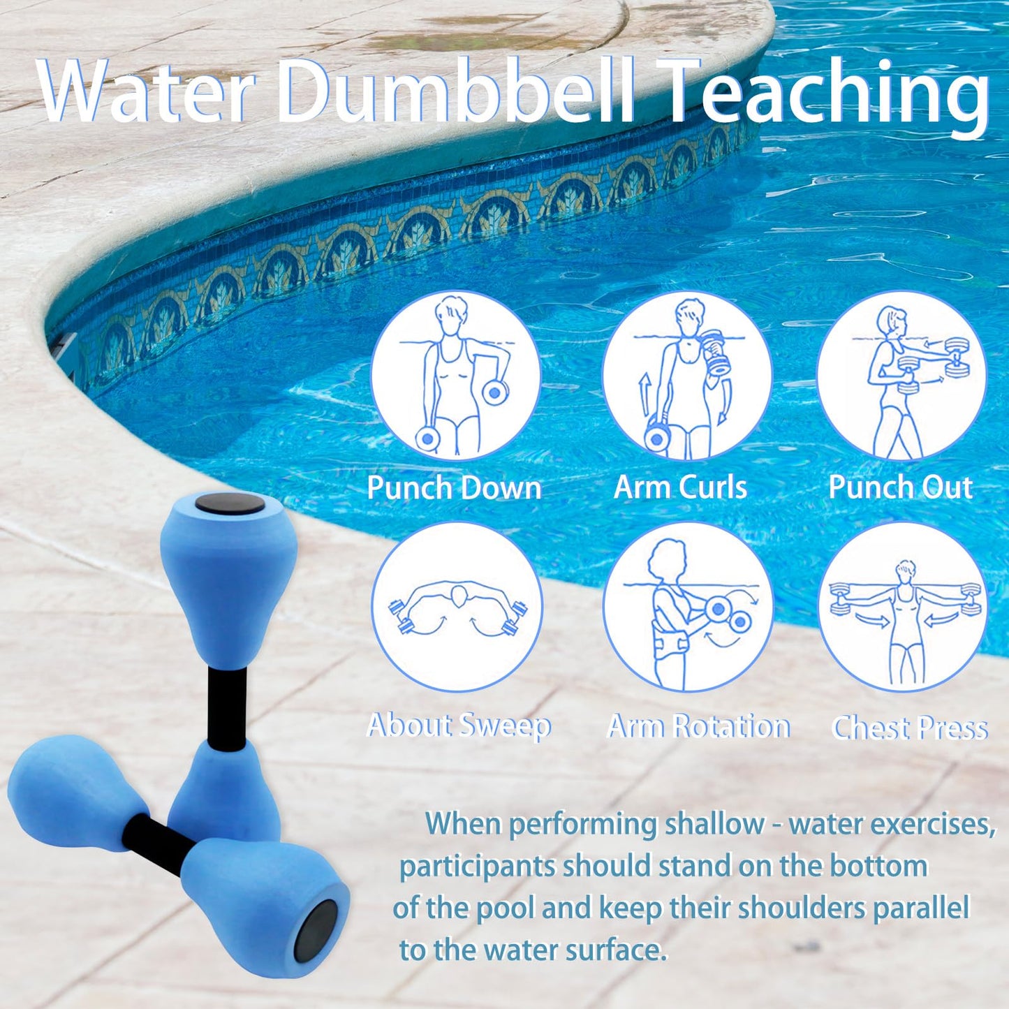 Aquatic Dumbbells 2pcs EVA Water Weights, Aerobic Exercise Fitness Equipment, Hand Weights Set for Aerobics and Weight Loss, Pool Resistance Gear for Water Exercise and Workout Training.