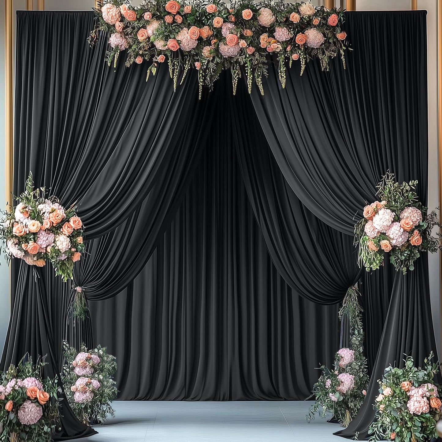 10 Panels 5x12ft Wrinkle Free Black Backdrop Curtains for Parties, Polyester Photo Backdrop Drapes 12 ft Long Back Drop Cloth for Wedding Birthday Photography Background, 50ftx12ft